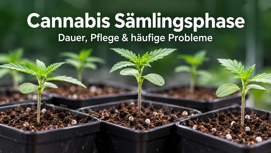 Cannabis Sämlingsphase mit jungen Sämlingen und ersten Laubblättern