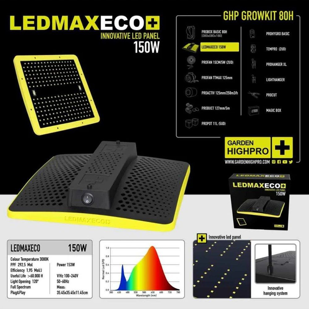 Garden Gigh Pro Growkit80H - Growing kit 80x80x180cm Led Lampe