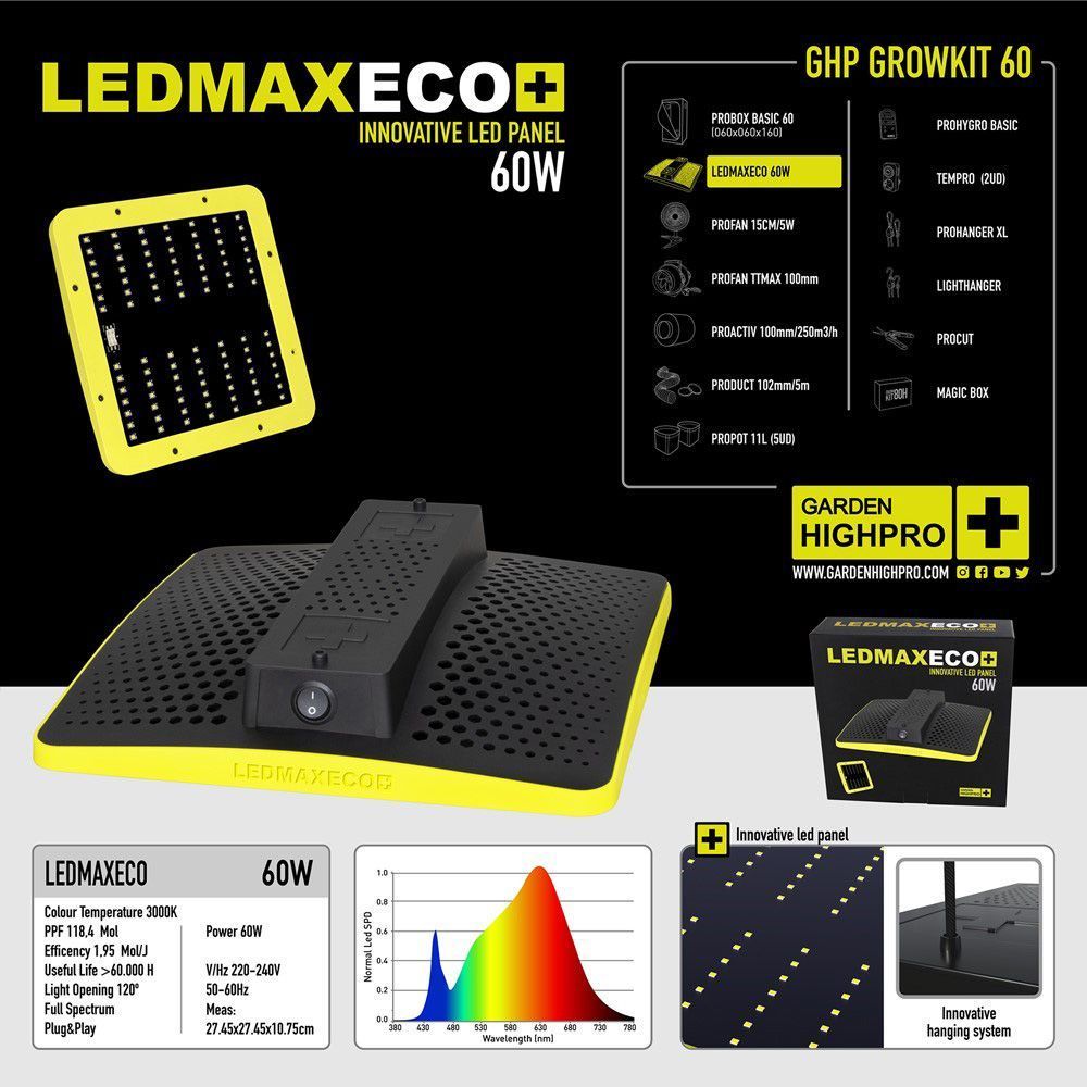 Garden Gigh Pro Growkit60 - Growing kit 60x60x160cm Led Lampe