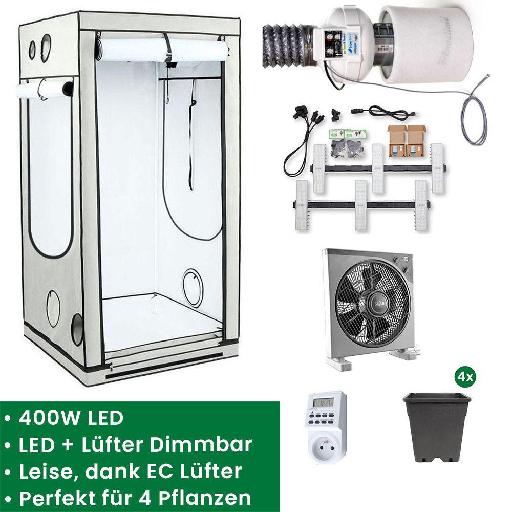 Homebox Q100+ Growset mit Sanlight 400W LED Set & Prima Klima EC-Lüfter