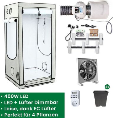 Homebox Q100 Growset mit Sanlight 400W LED Set & Prima Klima EC-Lüfter