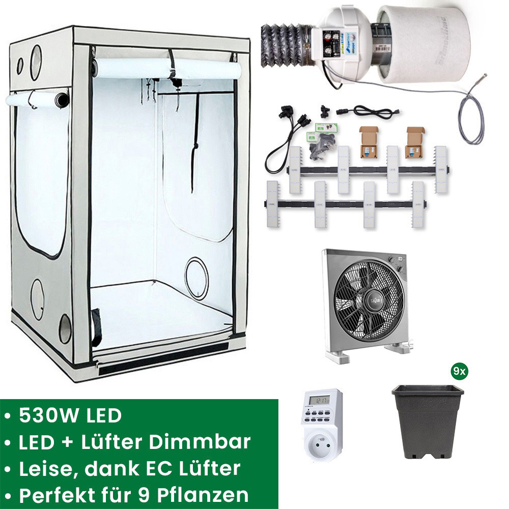 Homebox Q120+ Growset mit Sanlight 530W LED Set & Prima Klima EC-Lüfter